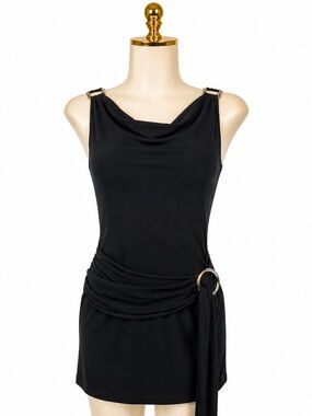 Forever 21 Y2K Black Cowl Neck Side Ring Tunic Top • Model Off Duty Vibe Medium